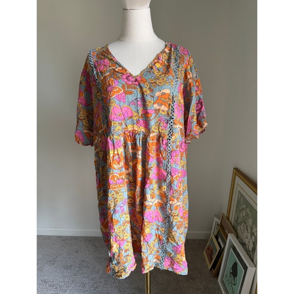 Rusttydustty Floral Print Dress OXL Boho Cottagecore Festival V Neck - Picture 1 of 10
